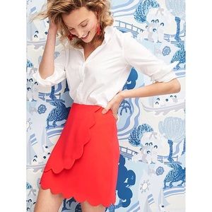 Scallop Faux Wrap Skirt-Red